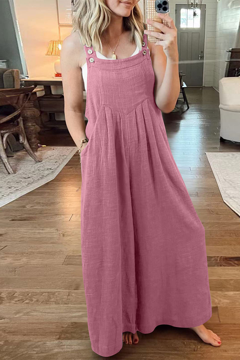 Casual Street Solid Pocket Square Collar Loose Jumpsuits(10 Colors) - Fashionpara