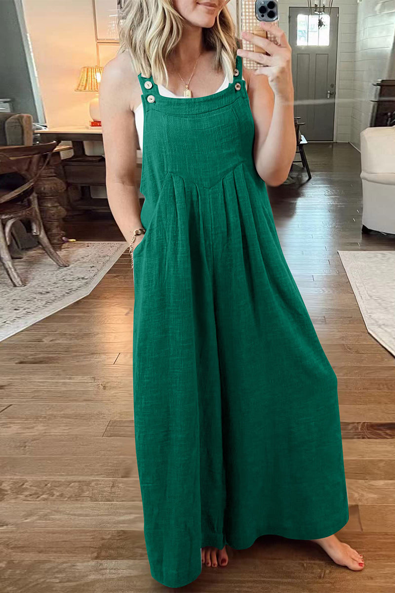 Casual Street Solid Pocket Square Collar Loose Jumpsuits(10 Colors) - Fashionpara