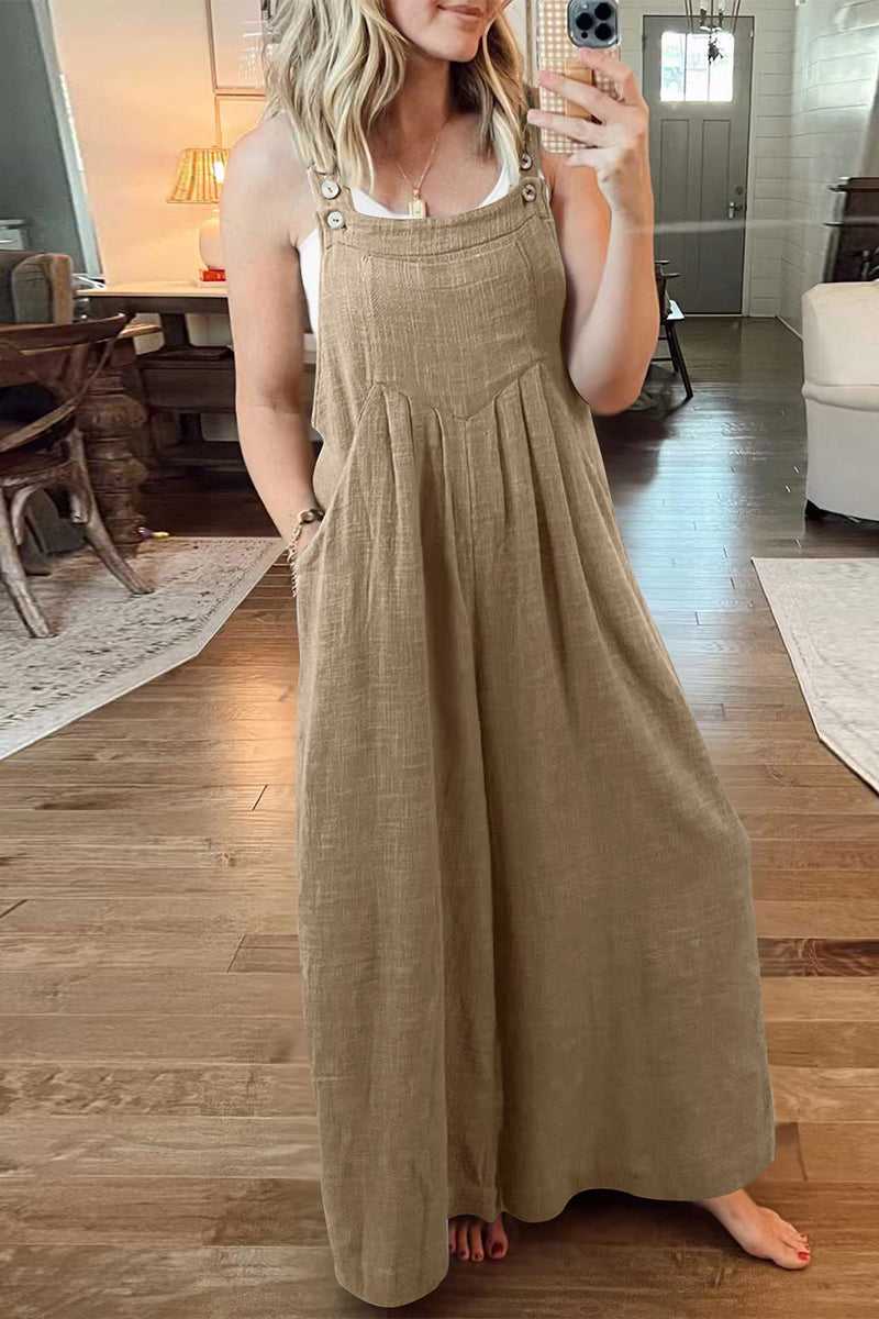 Casual Street Solid Pocket Square Collar Loose Jumpsuits(10 Colors) - Fashionpara