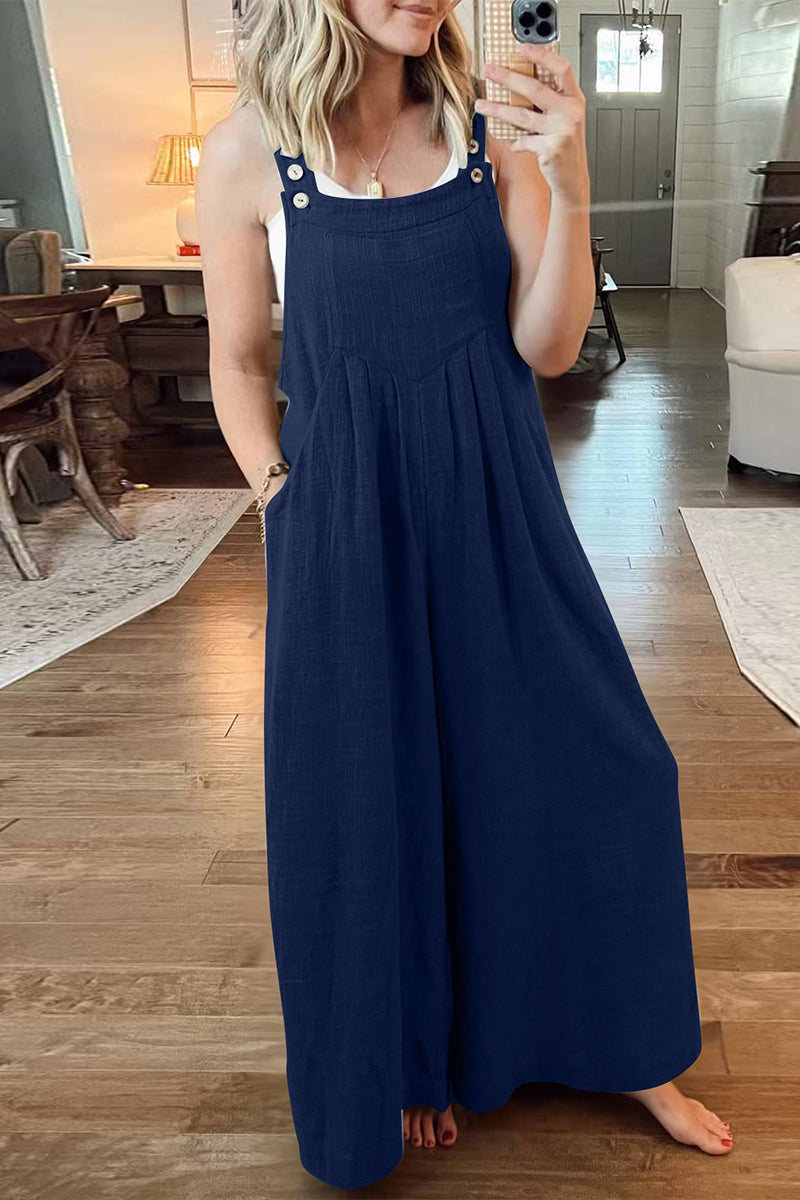 Casual Street Solid Pocket Square Collar Loose Jumpsuits(10 Colors) - Fashionpara