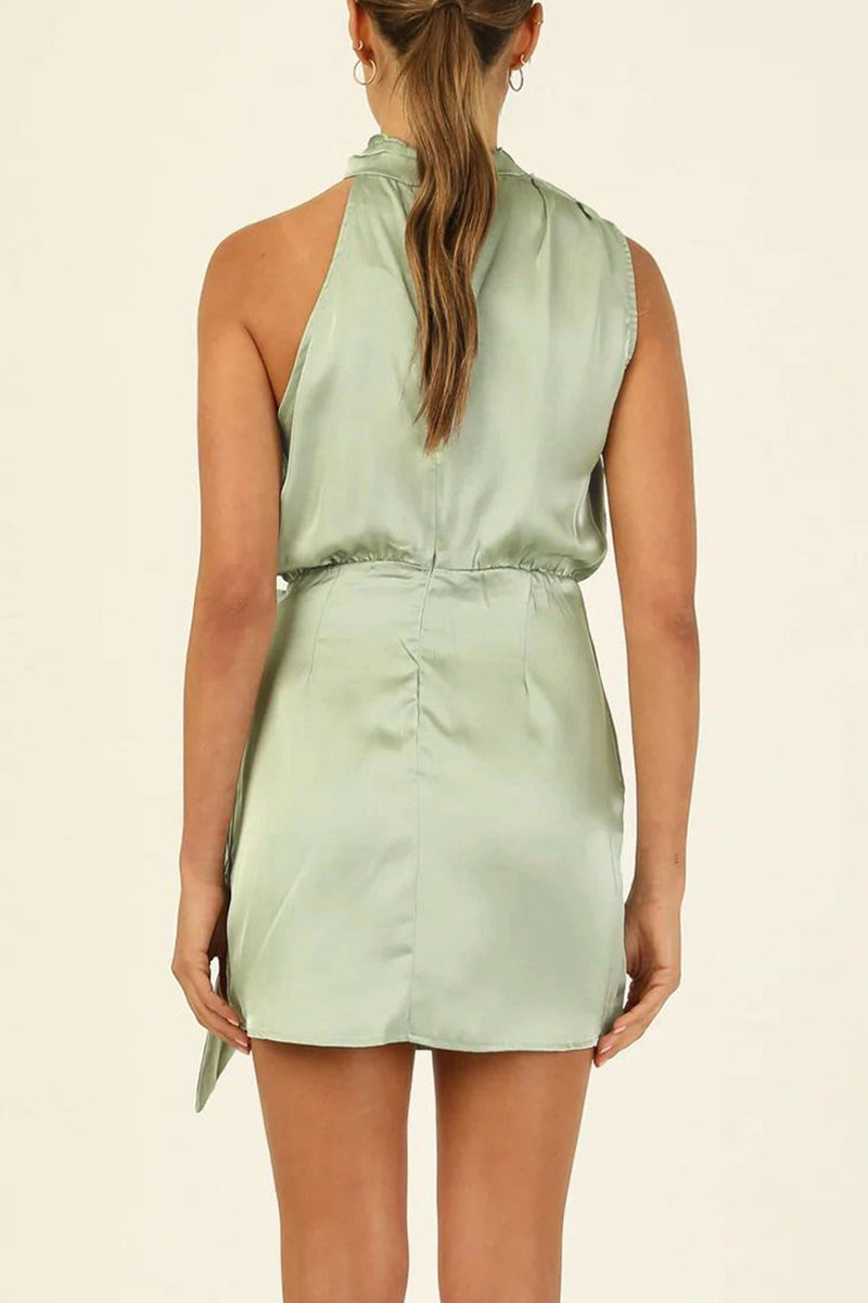 Celebrities Elegant Solid Fold Halter A Line Dresses(6 Colors) - Fashionpara