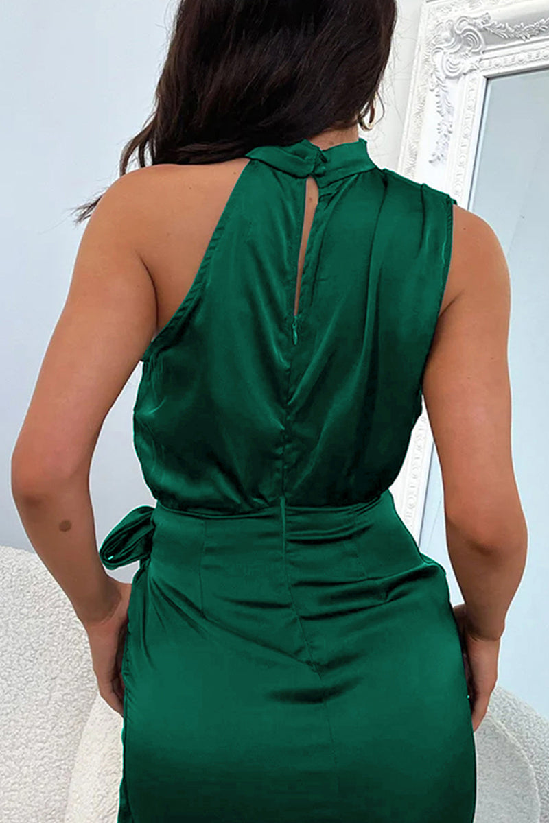 Celebrities Elegant Solid Fold Halter A Line Dresses(6 Colors) - Fashionpara