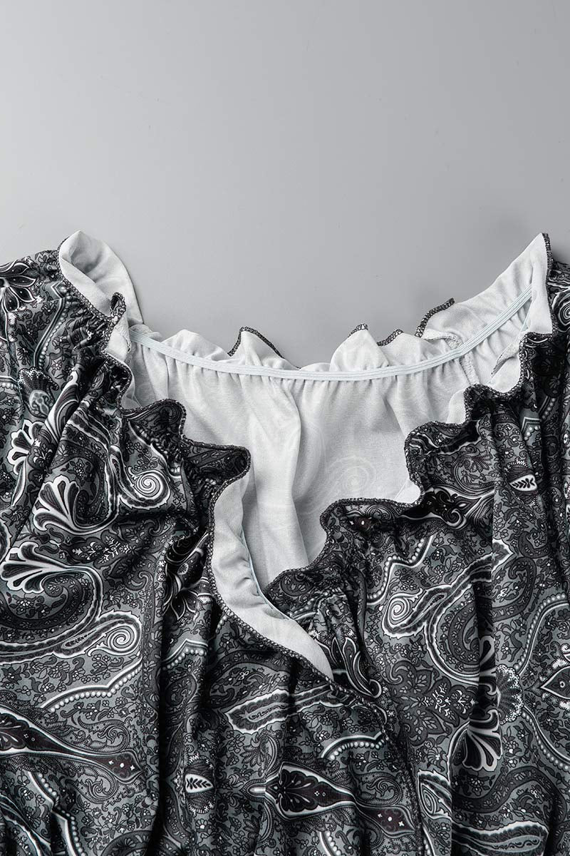 Bohemian College Print Fold V Neck A Line Dresses(6 Colors) - Fashionpara