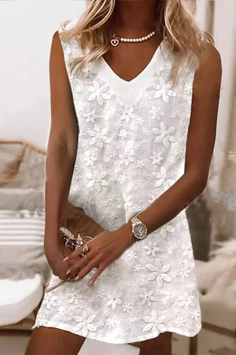 Casual Sweet Solid Embroidered Vest Dress Dresses - Fashionpara