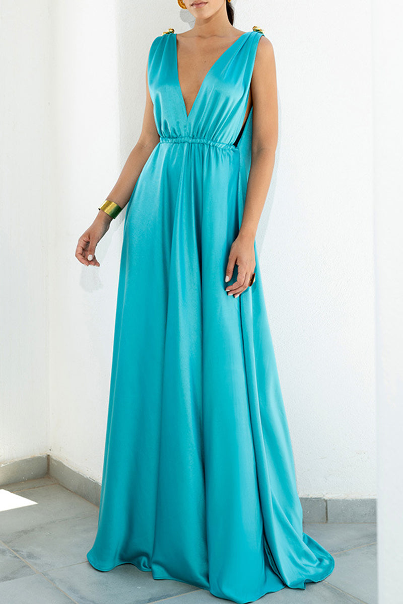 Elegant Vacation Solid Solid Color V Neck A Line Dresses(3 Colors)