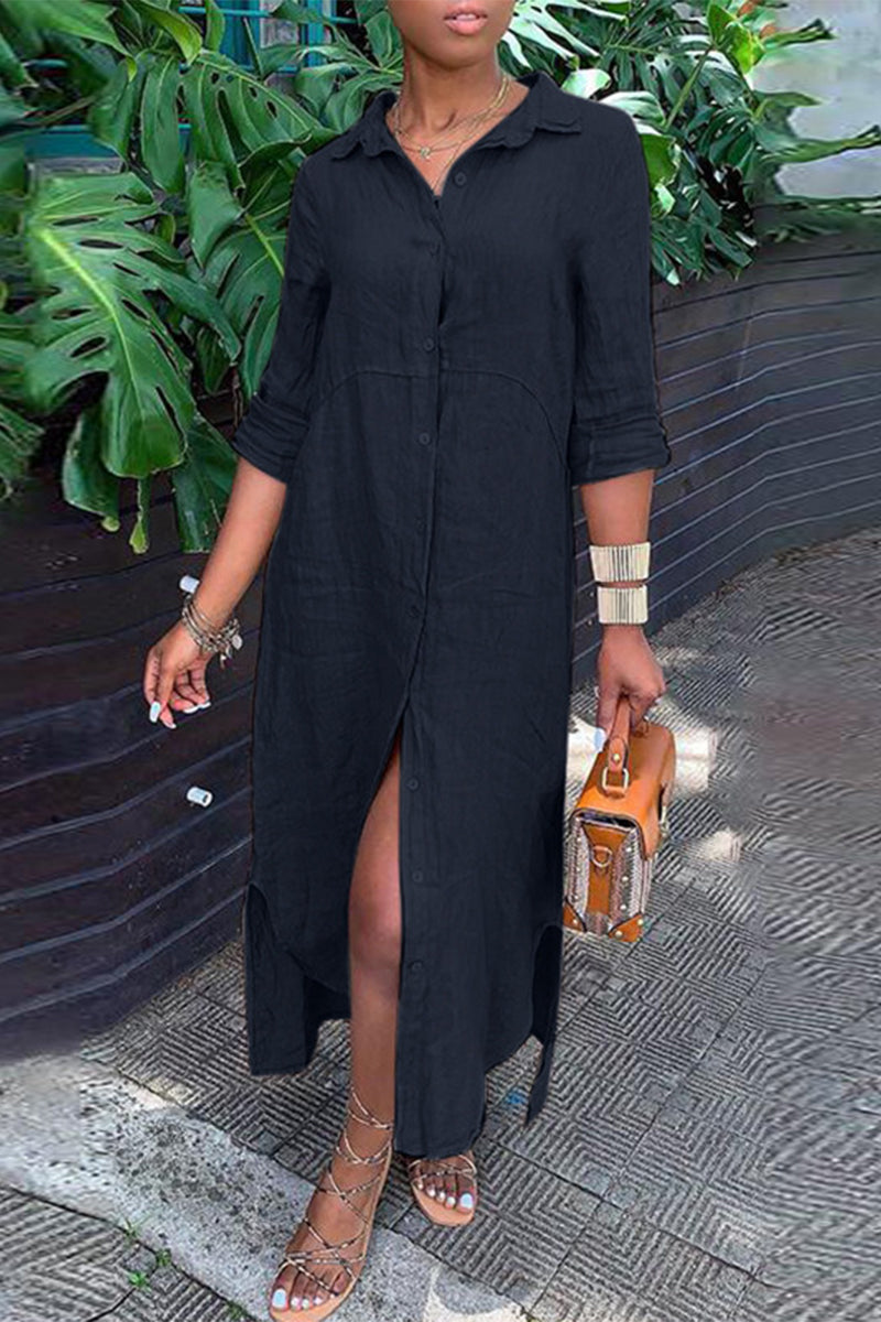 Casual Buttons Shirt Collar Shirt Dress Dresses(4 Colors) - Fashionpara