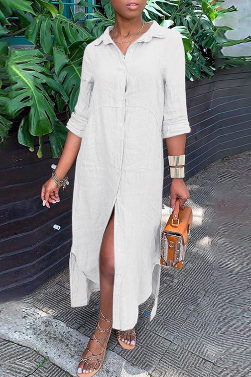 Casual Buttons Shirt Collar Shirt Dress Dresses(4 Colors) - Fashionpara