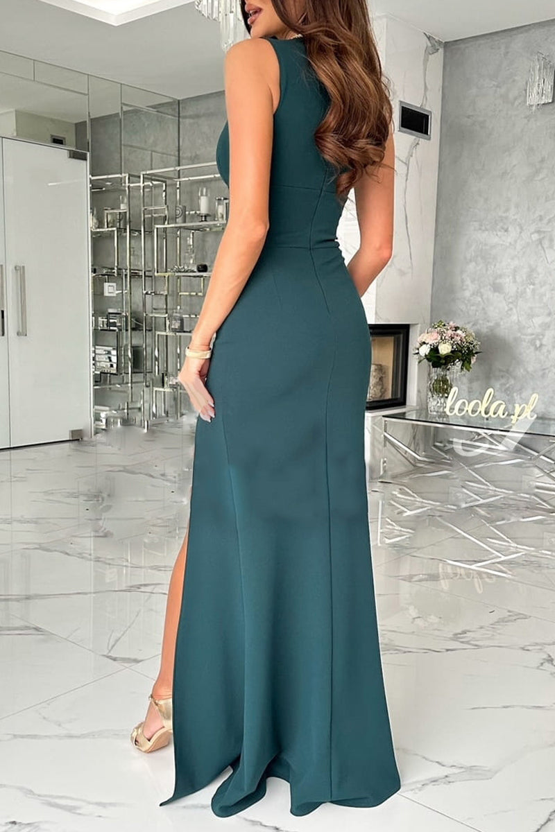 Celebrities Elegant Solid Slit Fold V Neck Evening Dress Dresses(4 Colors) - Fashionpara