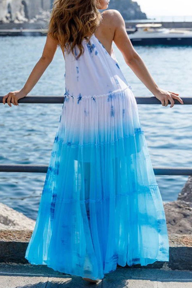 Sexy Vacation Gradual Change Contrast Halter Beach Dress Dresses - Fashionpara