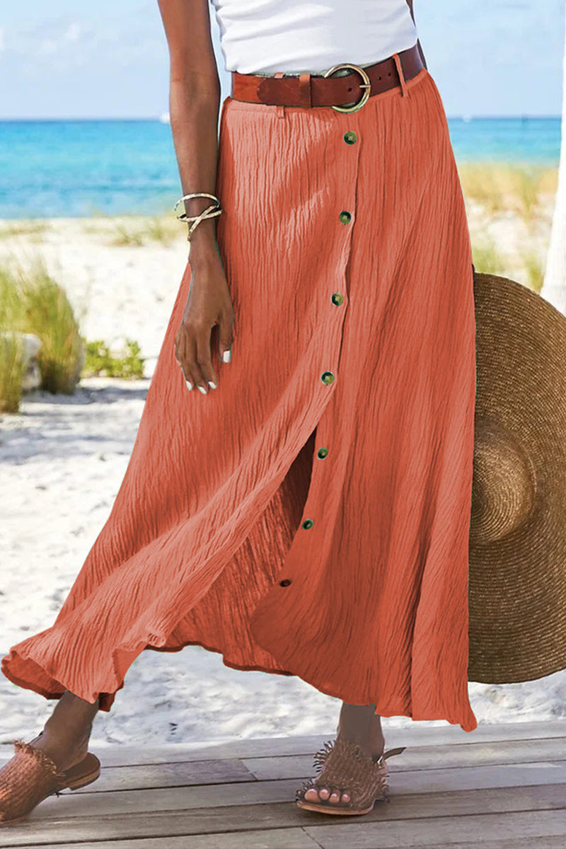 Casual Vacation Solid Buckle Loose High Waist Type A Solid Color Bottoms(5 Colors) - Fashionpara