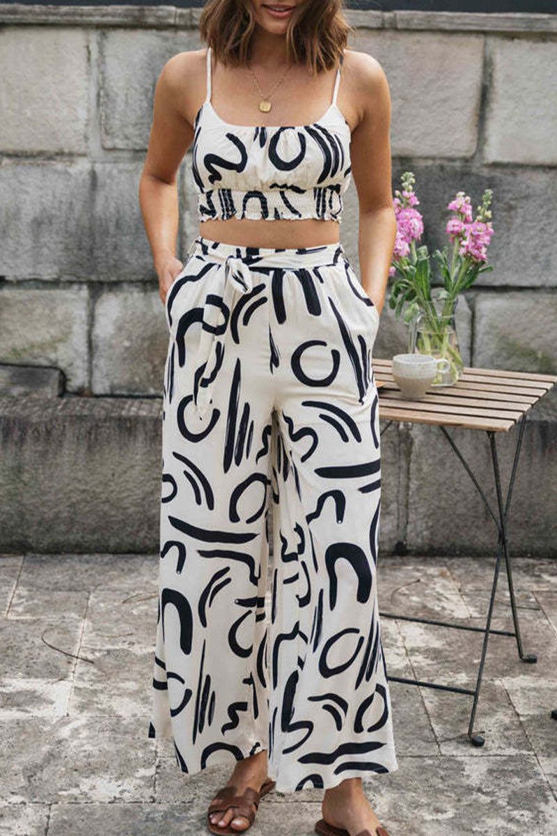 Casual Letter Print Patchwork U Neck Sleeveless Two Pieces - Fashionpara