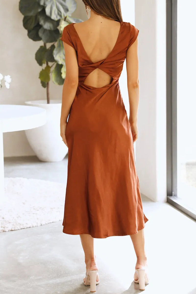 Celebrities Elegant Solid Backless Asymmetrical Collar Princess Dresses - Fashionpara