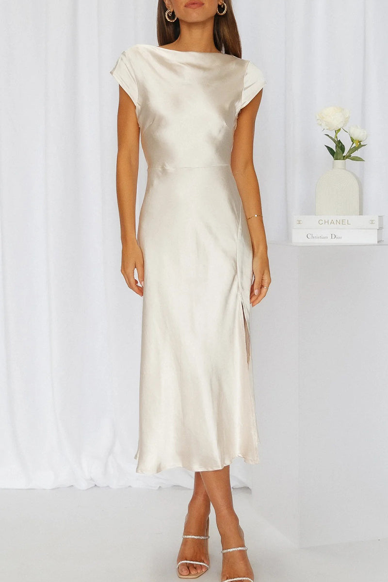 Celebrities Elegant Solid Backless Asymmetrical Collar Princess Dresses - Fashionpara