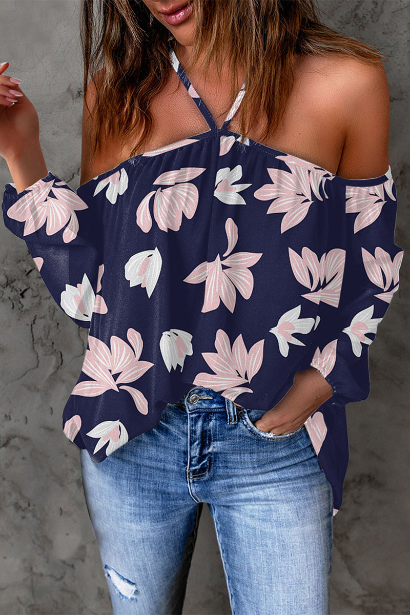 Casual Print Patchwork Backless Halter T-Shirts(15 Colors) - Fashionpara