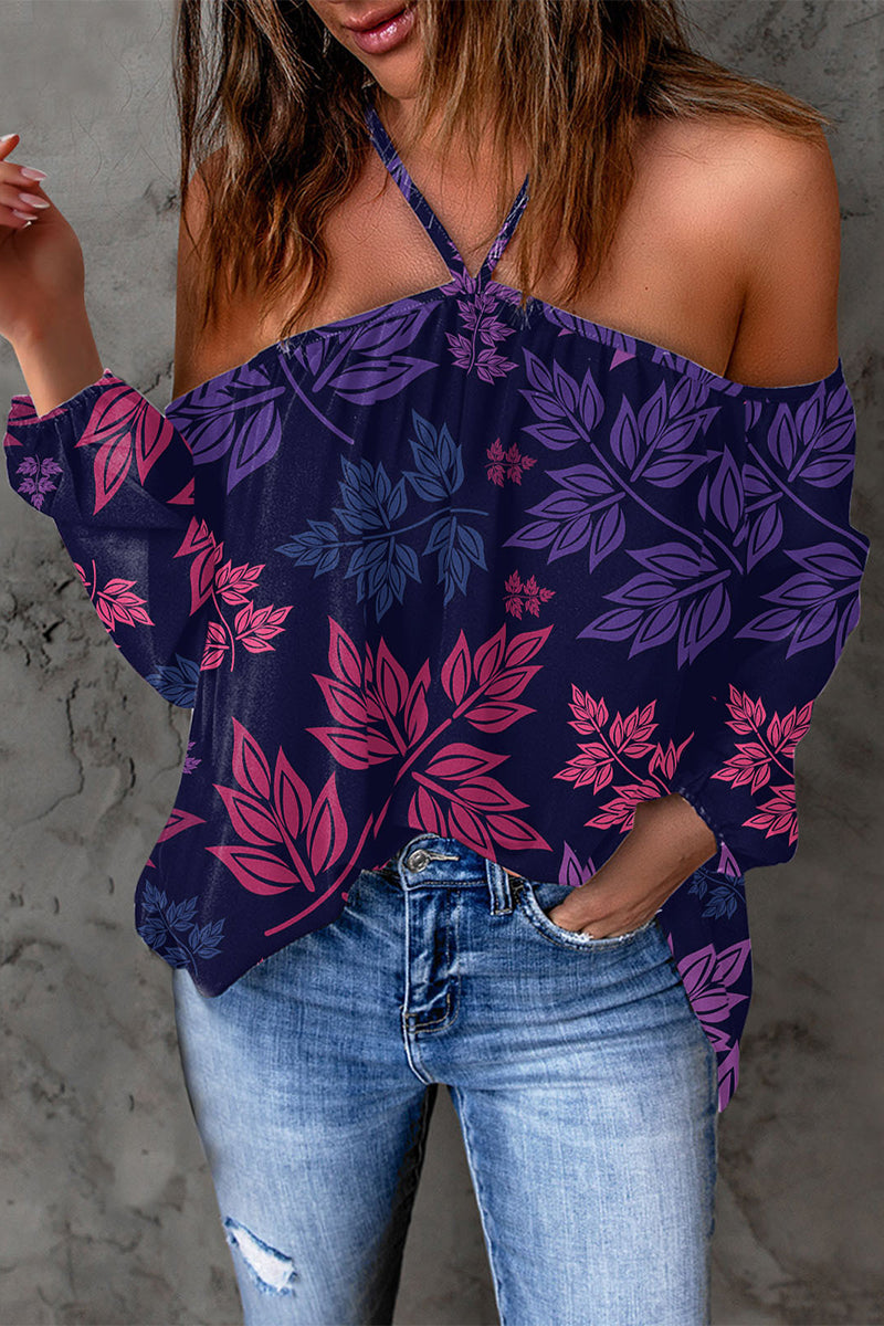 Casual Print Patchwork Backless Halter T-Shirts(15 Colors) - Fashionpara