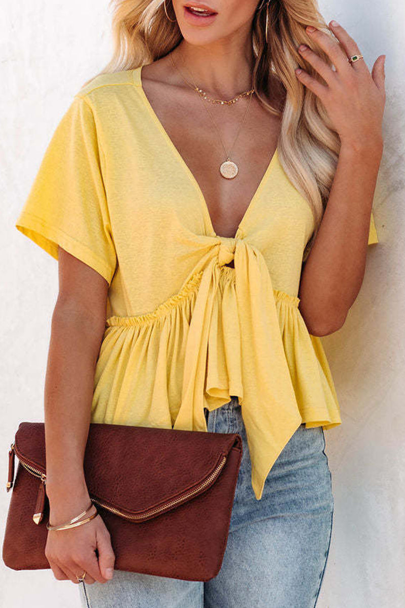 Sexy Daily Solid Bandage POLO Collar Blouses(5 Colors) - Fashionpara