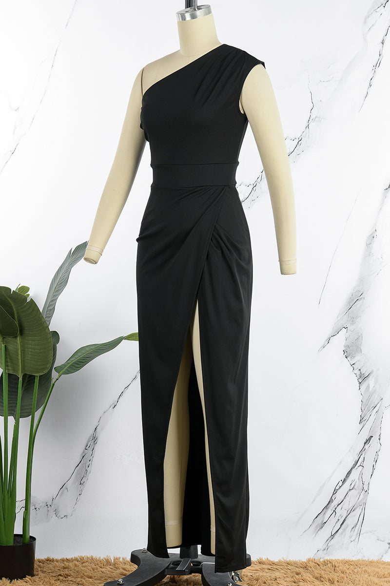 Elegant Formal Solid Slit Asymmetrical Oblique Collar Evening Dress Dresses(8 Colors)  Fashionpara