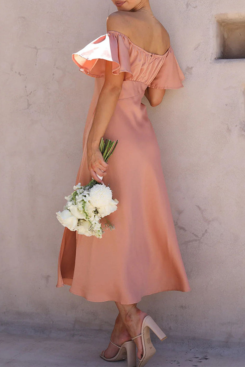 Sexy Celebrities Solid Slit Off the Shoulder Pleated Dresses - Fashionpara