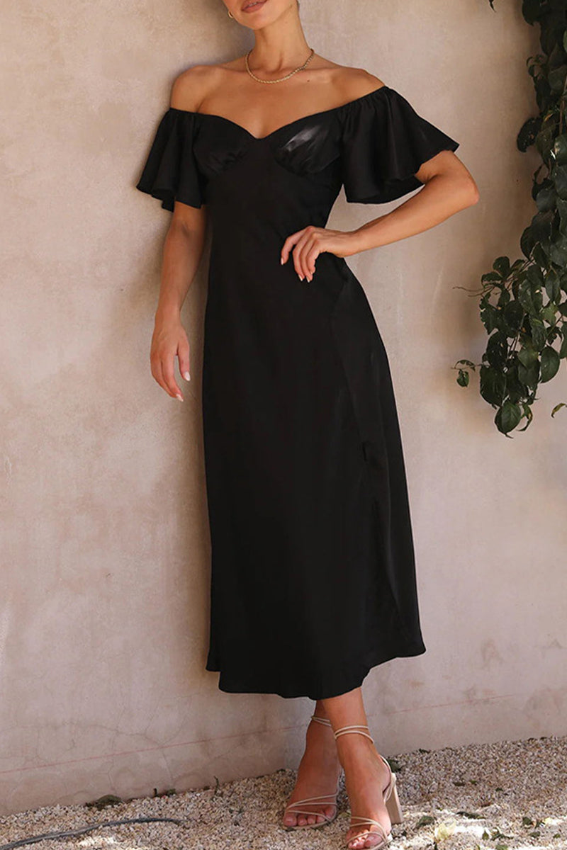 Sexy Celebrities Solid Slit Off the Shoulder Pleated Dresses - Fashionpara