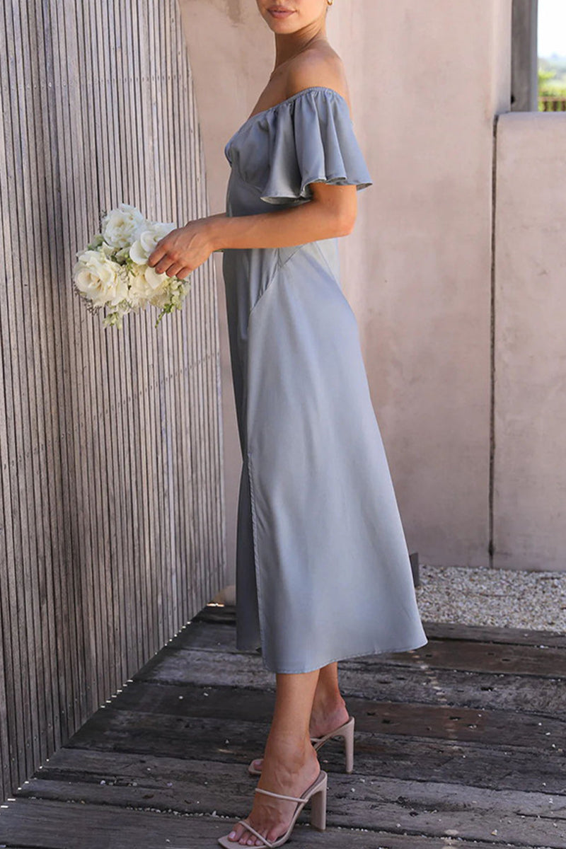 Sexy Celebrities Solid Slit Off the Shoulder Pleated Dresses - Fashionpara