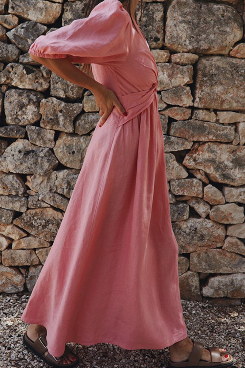 Casual Simplicity Solid V Neck Short Sleeve Dress Dresses(3 Colors) - Fashionpara