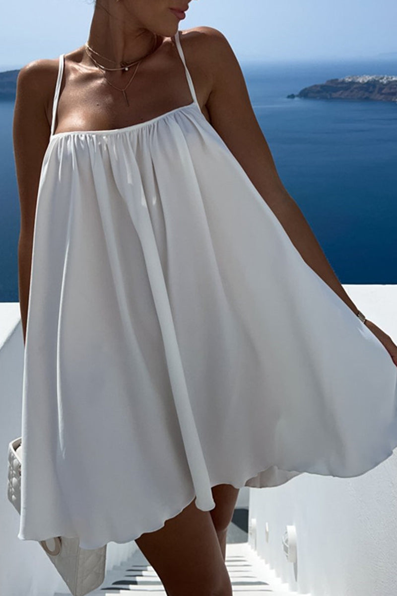 Sexy Vacation Solid Backless Square Collar Sling Dress Dresses(5 Colors) - Fashionpara