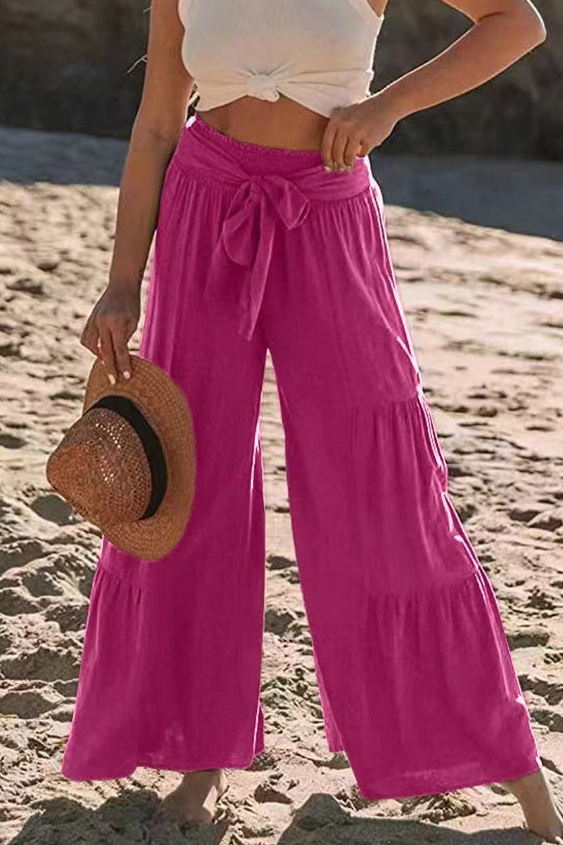Casual Vacation Solid Bandage Fold Loose High Waist Wide Leg Solid Color Bottoms Fashionpara