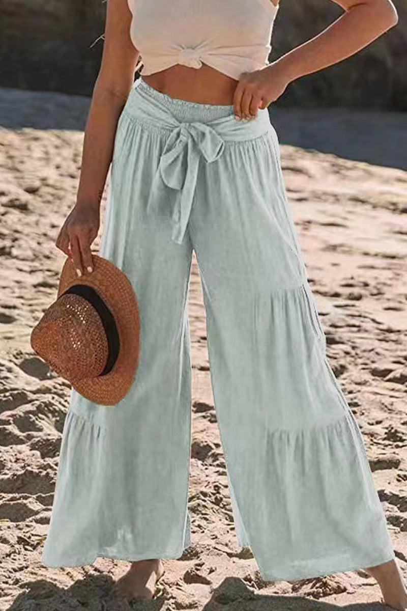 Casual Vacation Solid Bandage Fold Loose High Waist Wide Leg Solid Color Bottoms Fashionpara