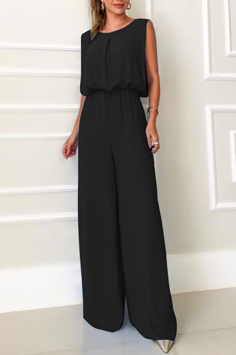 Casual Solid Backless O Neck Regular Jumpsuits - Fashionpara