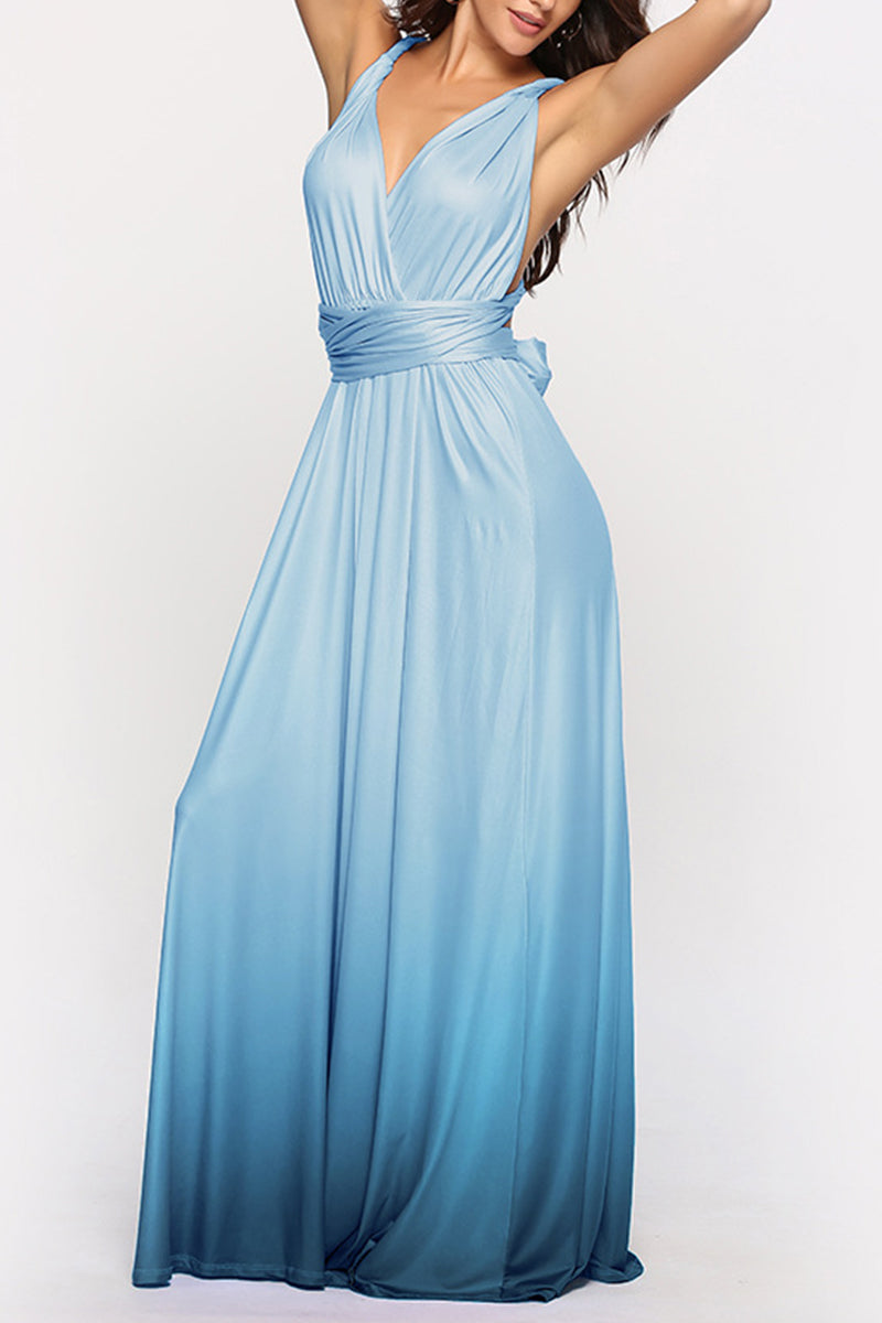 Sexy Gradual Change Bandage Contrast V Neck Evening Dress Dresses - Fashionpara