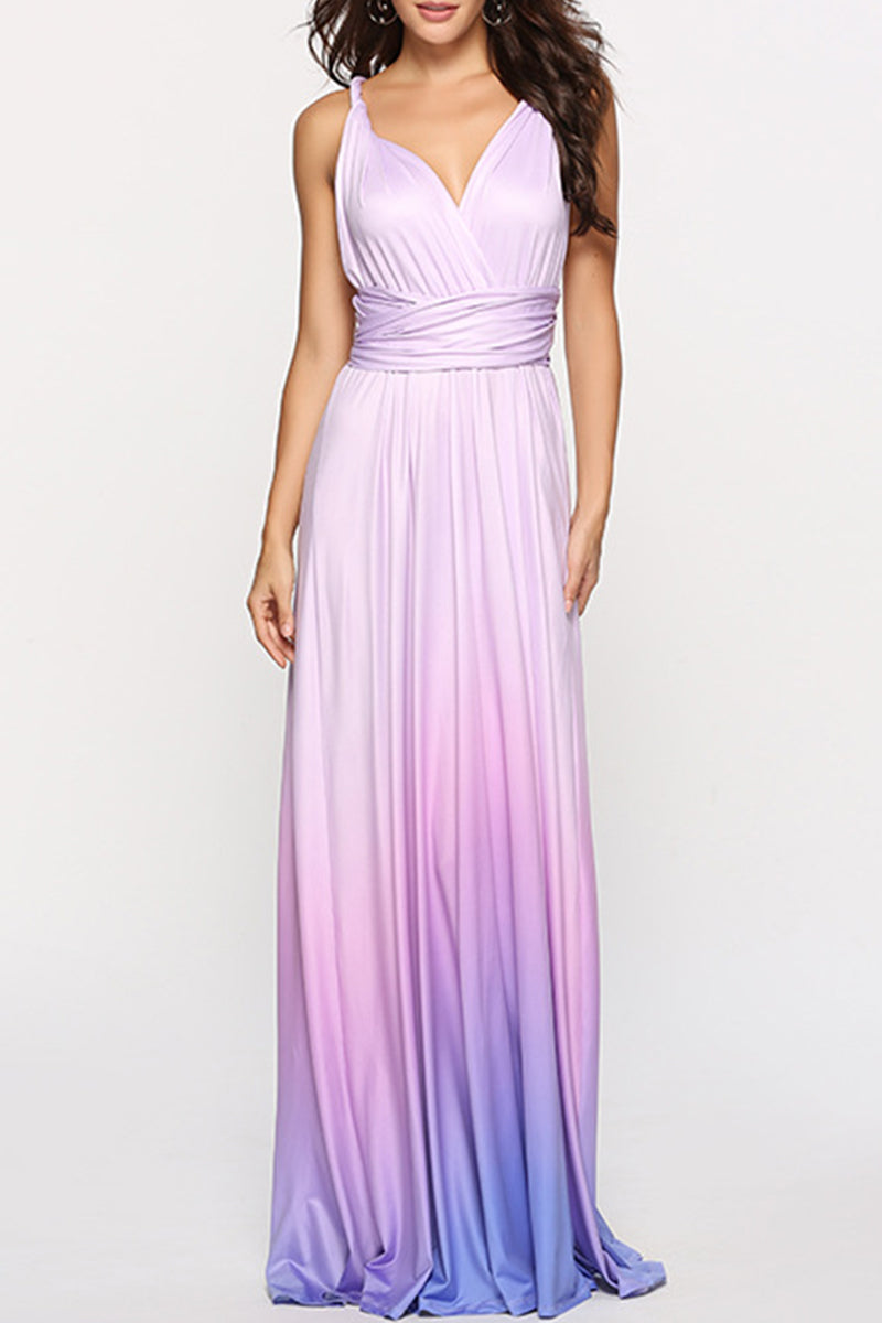 Sexy Gradual Change Bandage Contrast V Neck Evening Dress Dresses - Fashionpara