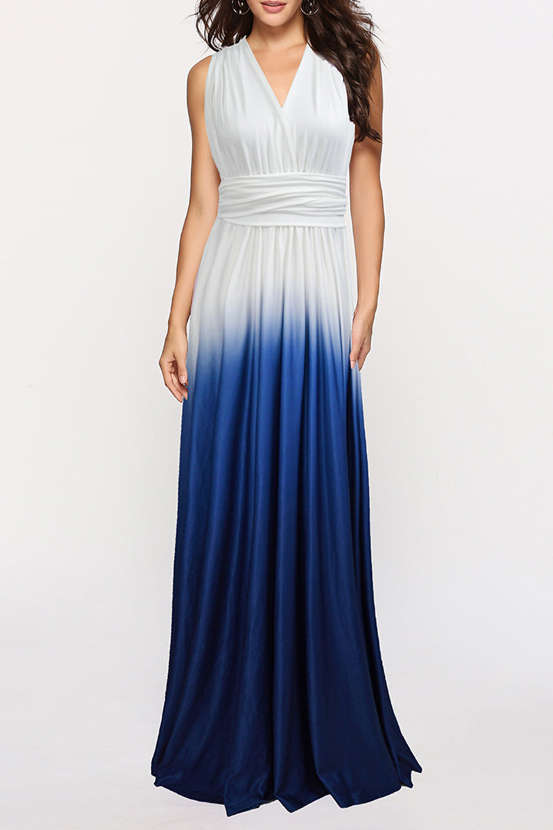 Sexy Gradual Change Bandage Contrast V Neck Evening Dress Dresses - Fashionpara