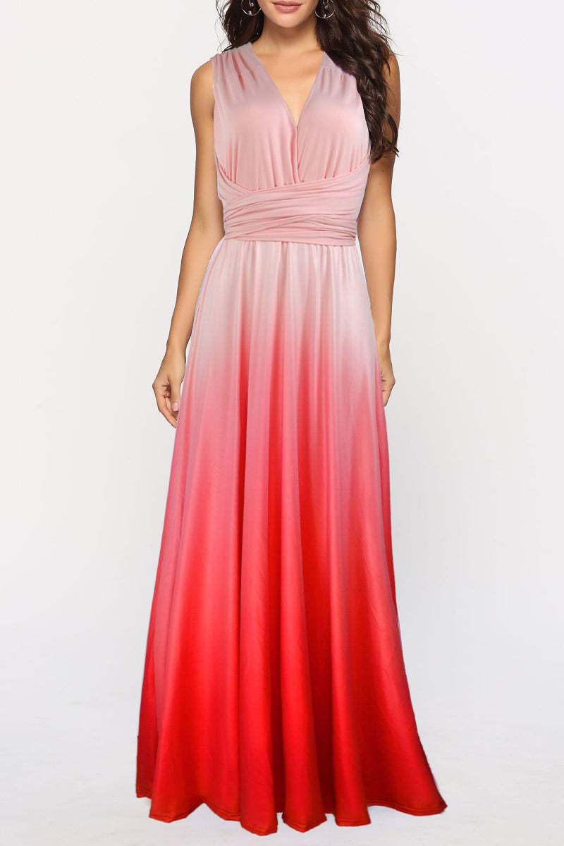 Sexy Gradual Change Bandage Contrast V Neck Evening Dress Dresses - Fashionpara