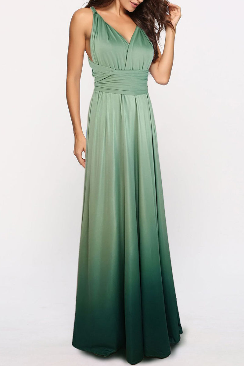 Sexy Gradual Change Bandage Contrast V Neck Evening Dress Dresses - Fashionpara