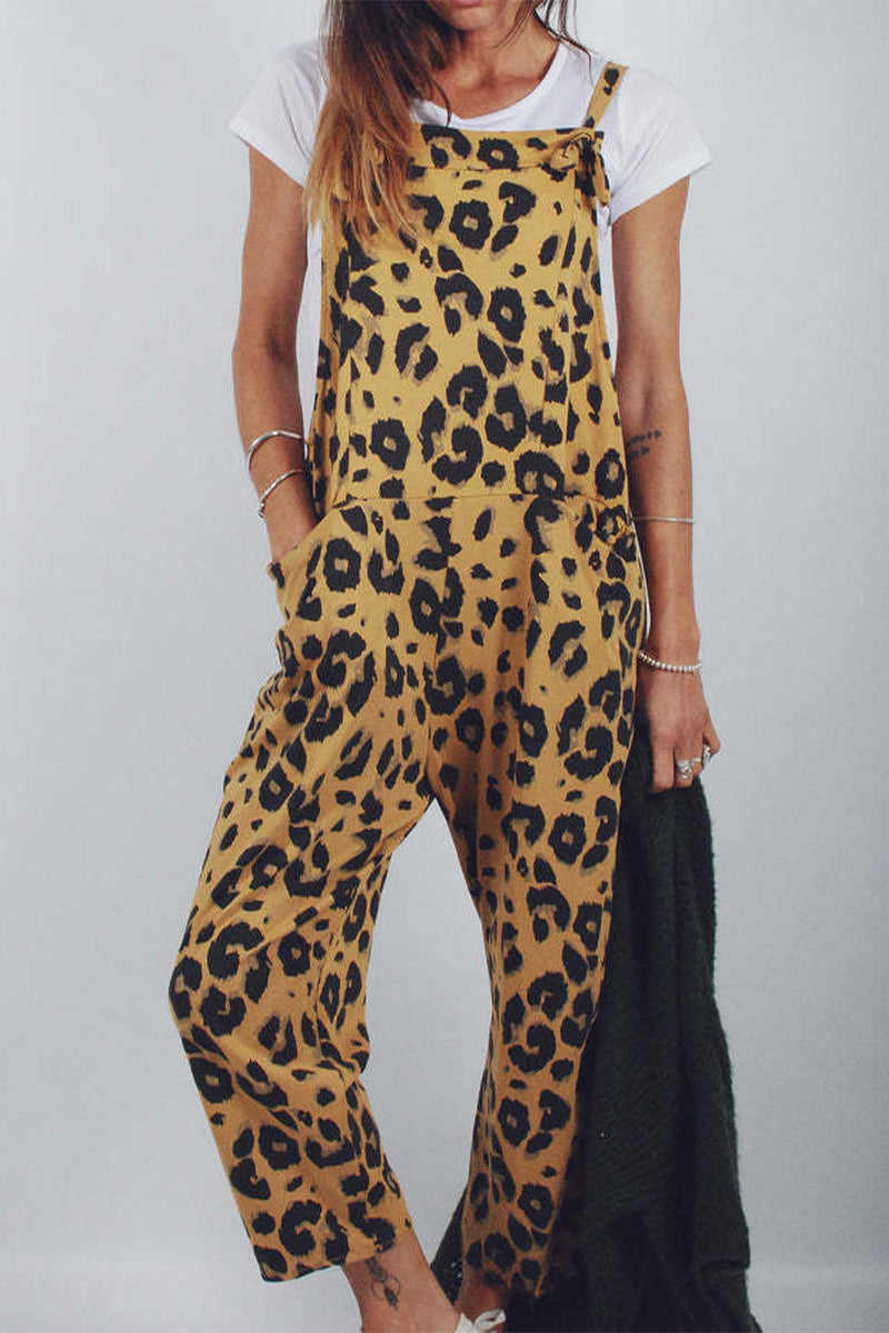 Casual College Leopard Patchwork Loose Jumpsuits(5 Colors) - Fashionpara