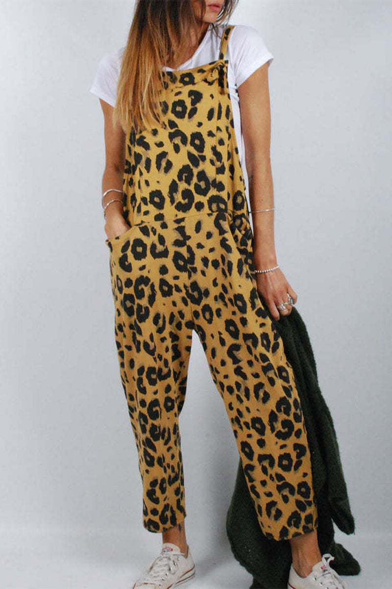 Casual College Leopard Patchwork Loose Jumpsuits(5 Colors) - Fashionpara