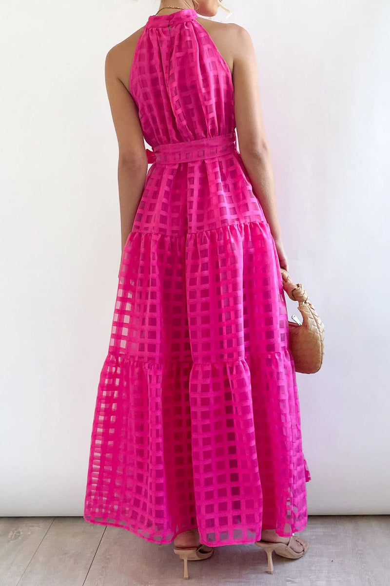 Bohemian College Plaid Frenulum See-through Halter A Line Dresses - Fashionpara