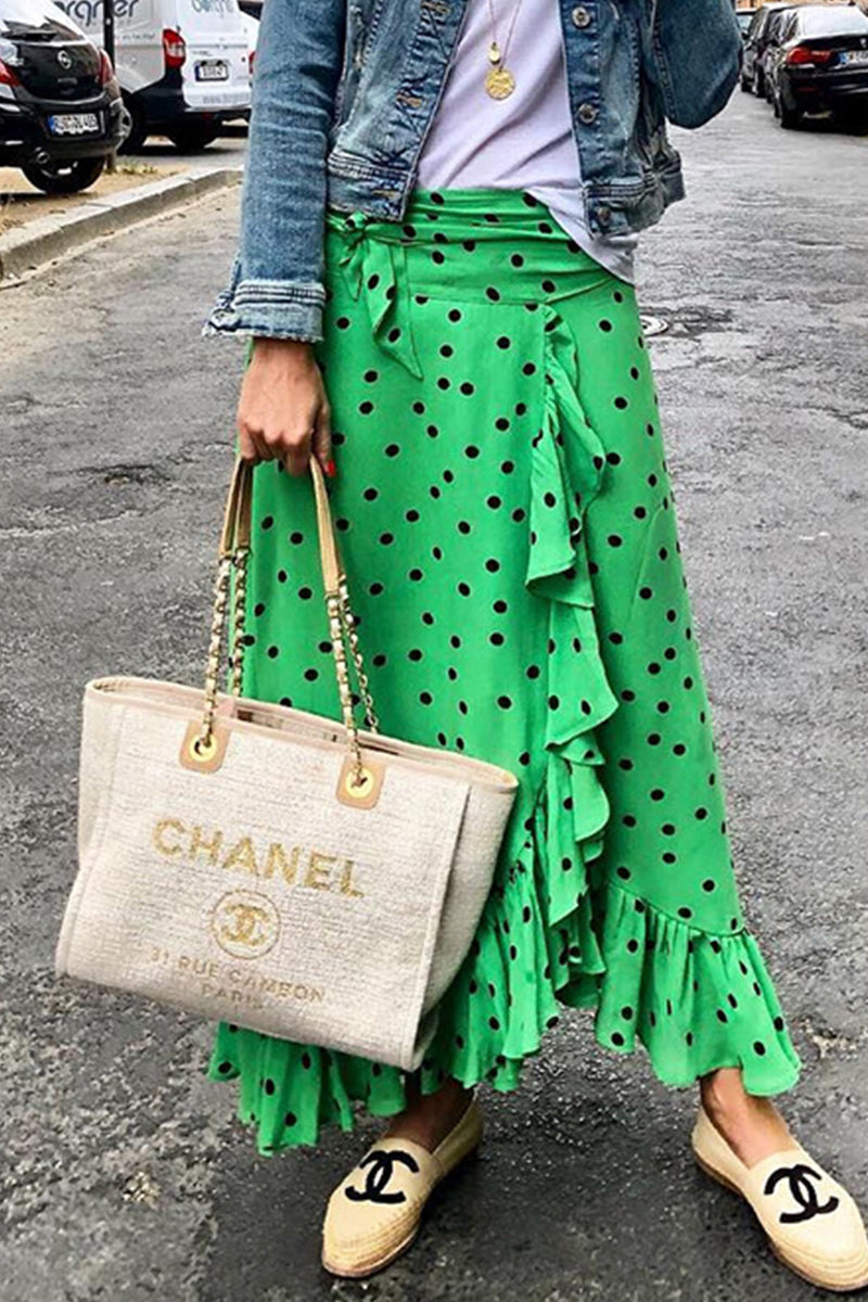 Elegant Vacation Print Flounce High Waist Type A Full Print Bottoms Fashionpara