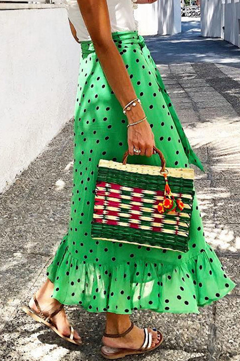 Elegant Vacation Print Flounce High Waist Type A Full Print Bottoms Fashionpara