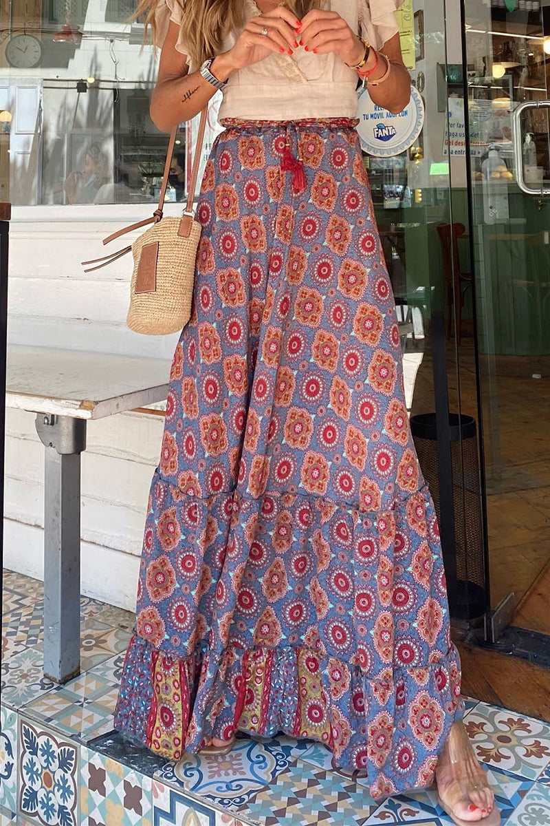 Elegant Vacation Print Flounce Loose Type A Full Print Bottoms Fashionpara