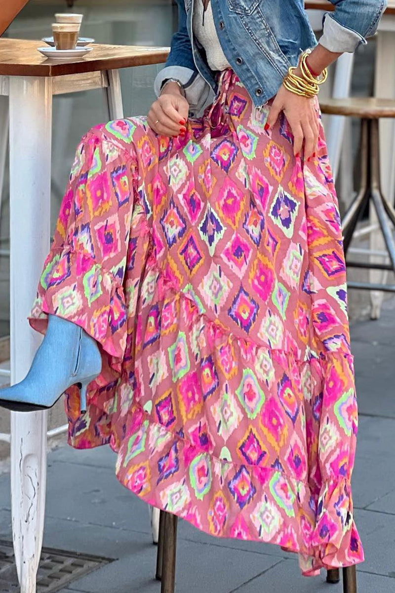 Elegant Vacation Print Flounce Loose Type A Full Print Bottoms Fashionpara