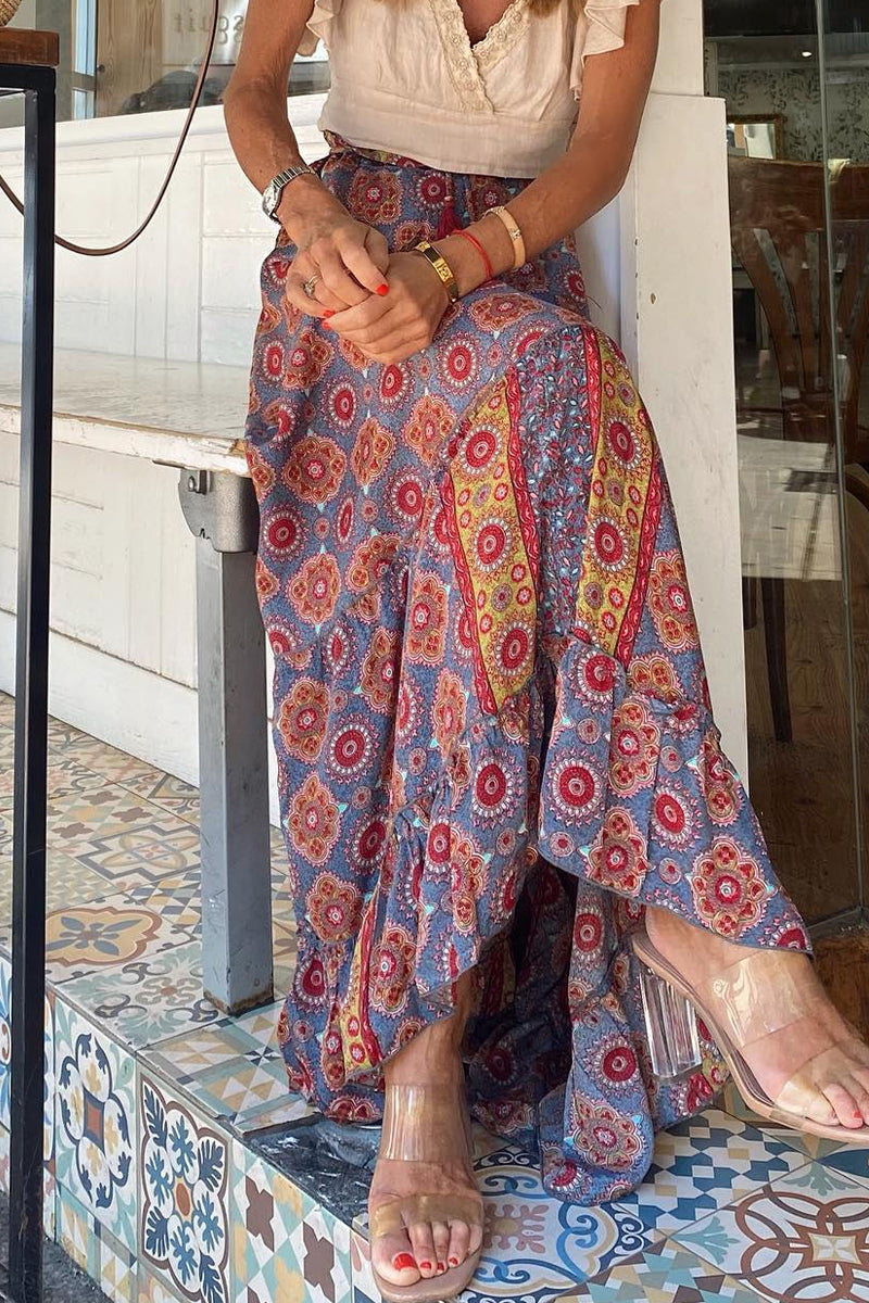 Elegant Vacation Print Flounce Loose Type A Full Print Bottoms Fashionpara