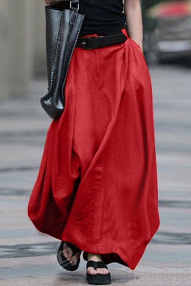 Casual Simplicity Solid Without Belt Loose High Waist Type A Solid Color Bottoms(5 Colors) - Fashionpara