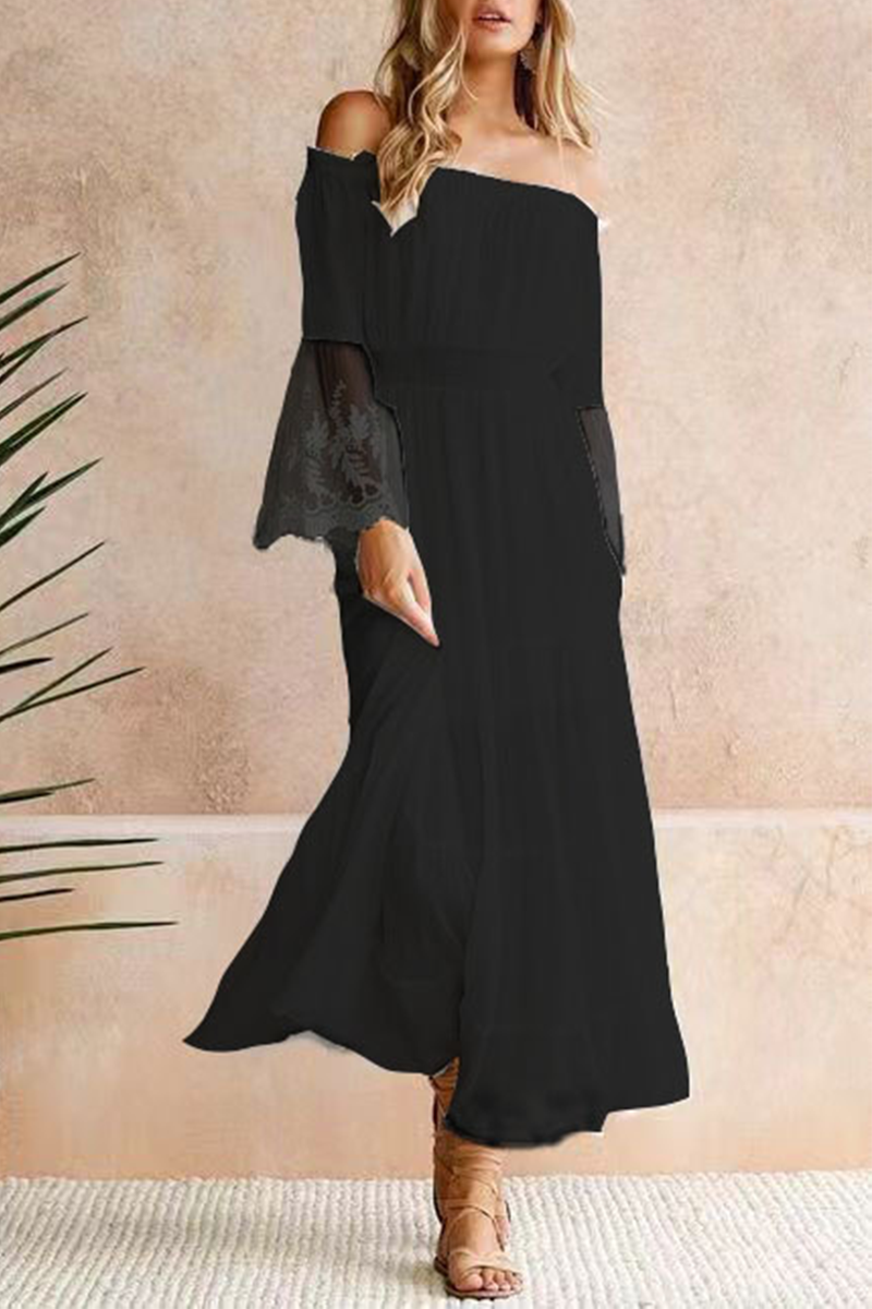 Fashion Solid Patchwork Off the Shoulder Mesh Dress Dresses  Fashionpara