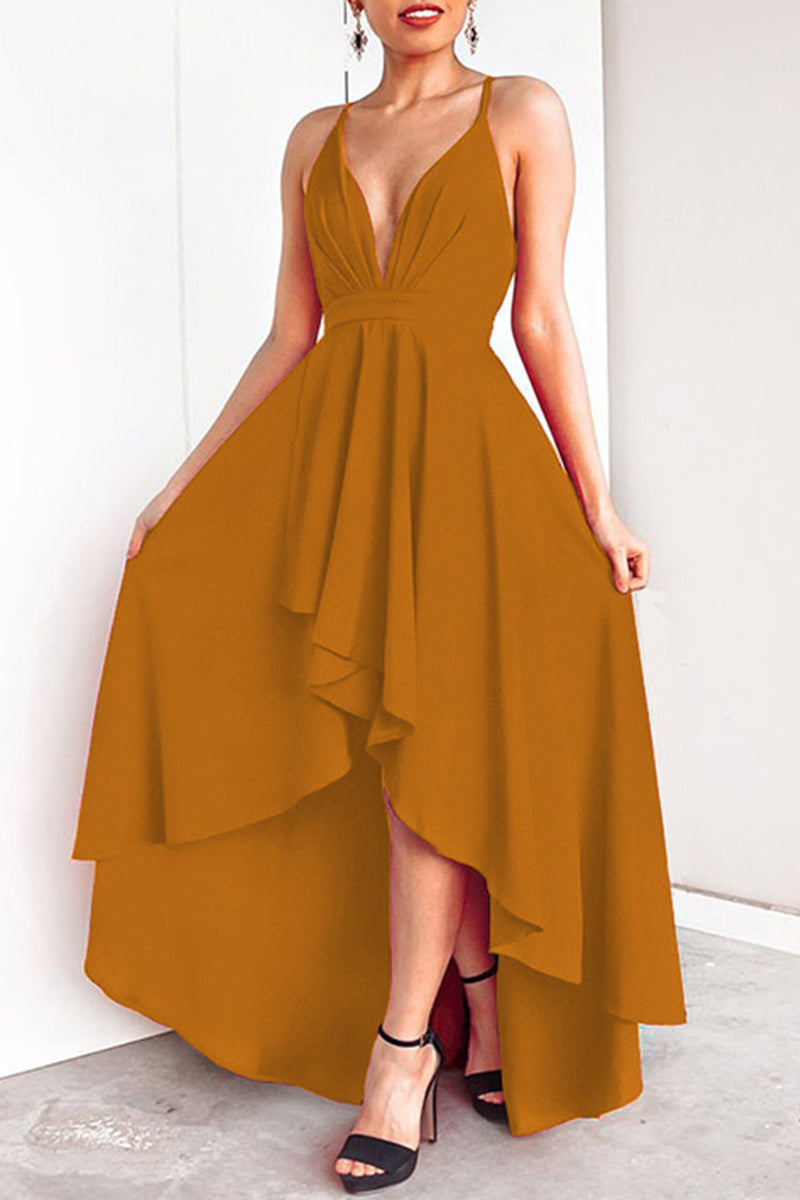 Sexy Formal Solid Asymmetrical V Neck Dresses - Fashionpara