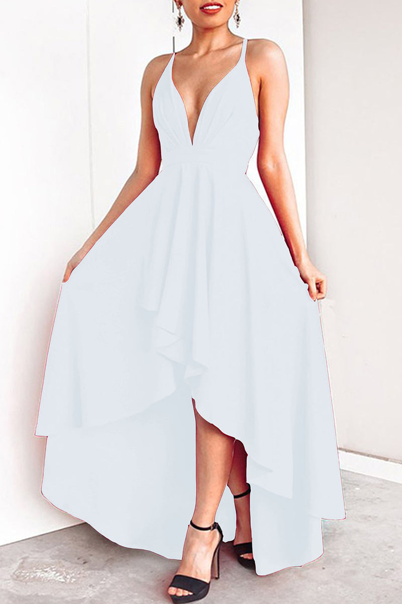 Sexy Formal Solid Asymmetrical V Neck Dresses - Fashionpara