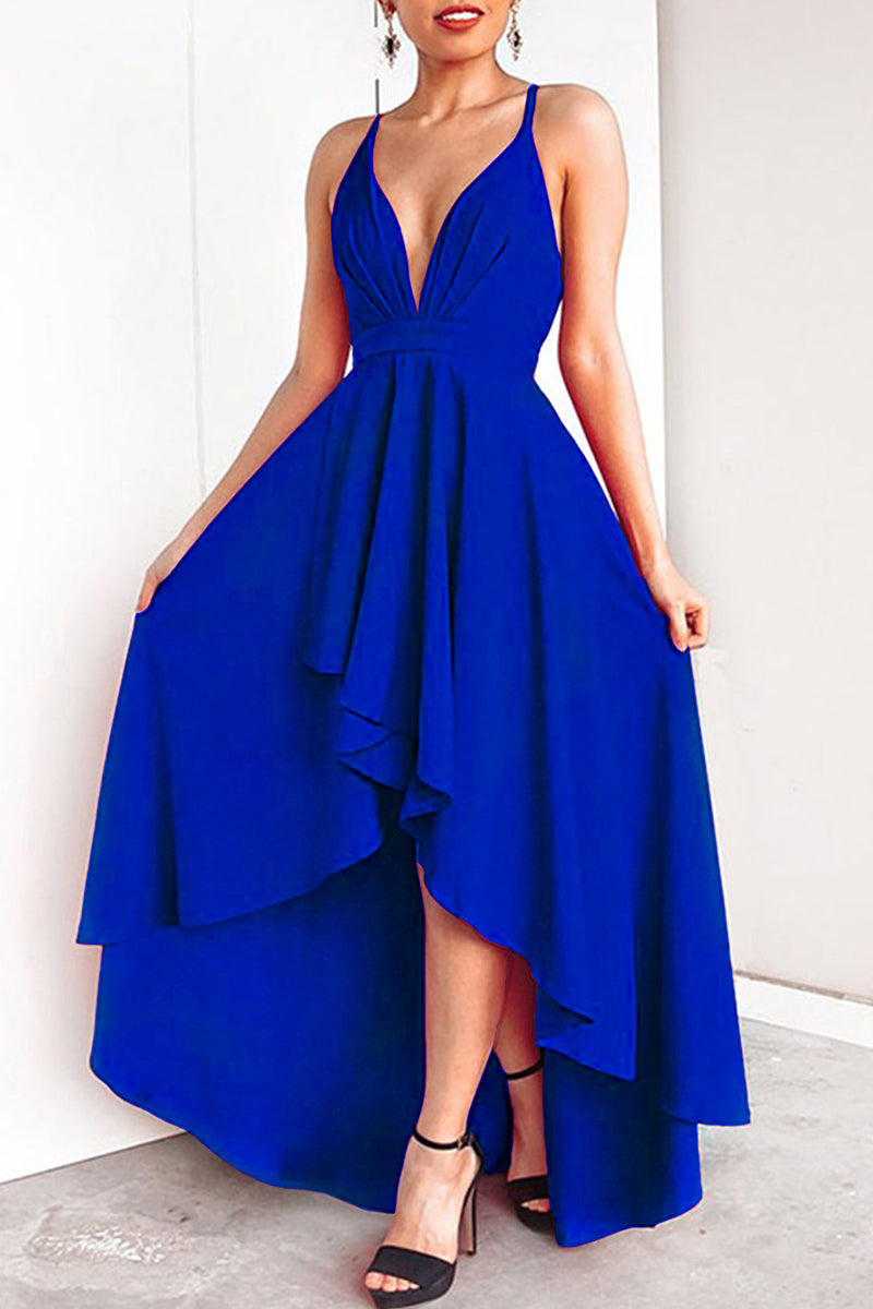 Sexy Formal Solid Asymmetrical V Neck Dresses - Fashionpara