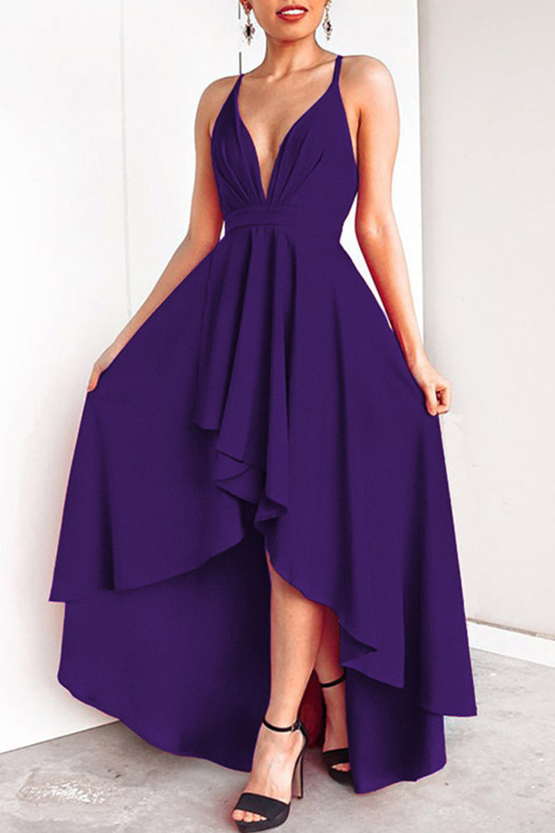 Sexy Formal Solid Asymmetrical V Neck Dresses - Fashionpara