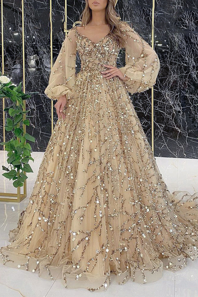 Celebrities Formal Patchwork Beading V Neck Evening Dress Dresses - Fashionpara