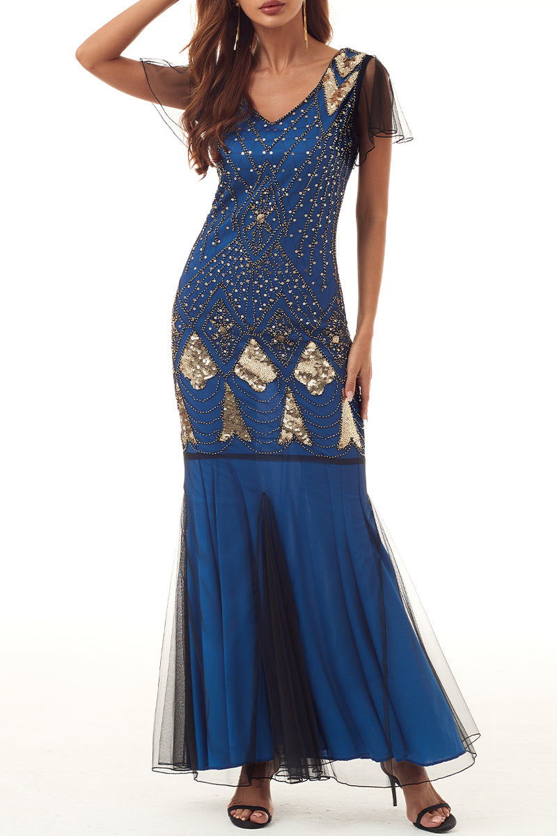 Elegant Formal Beading Zipper V Neck Evening Dress Dresses - Fashionpara